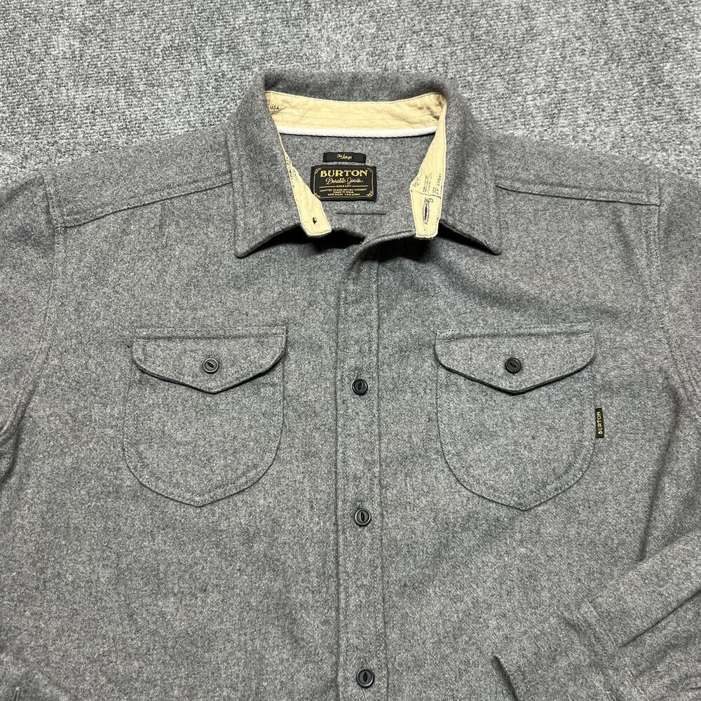 Burton Shirt Mens Large Gray Solid Wool Blend Flannel Snap Front Long Sleeve